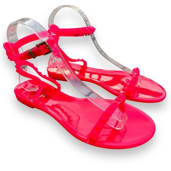 Valentino Garavani Rockstud PVC Jelly Sandals Flats Jellies Hot Neon Pink 38 / 8 - Picture 2 of 13